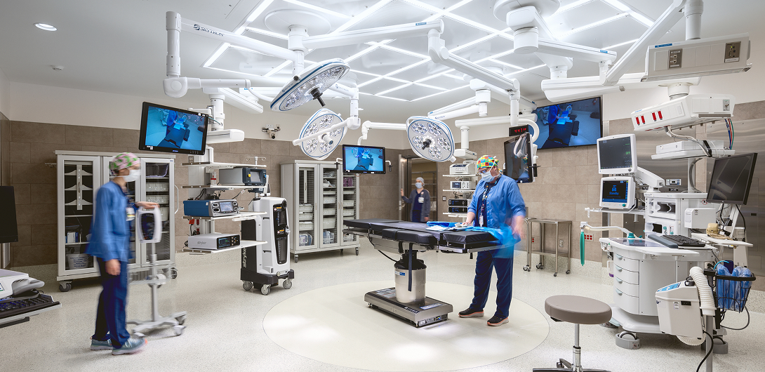 Interior of a operating room in the UPMC Mercy Surgical Suites after renovations  by Mascaro Construction