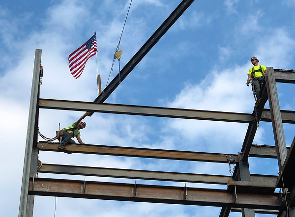 Steel beams and works from Mascaro Construction on a job site